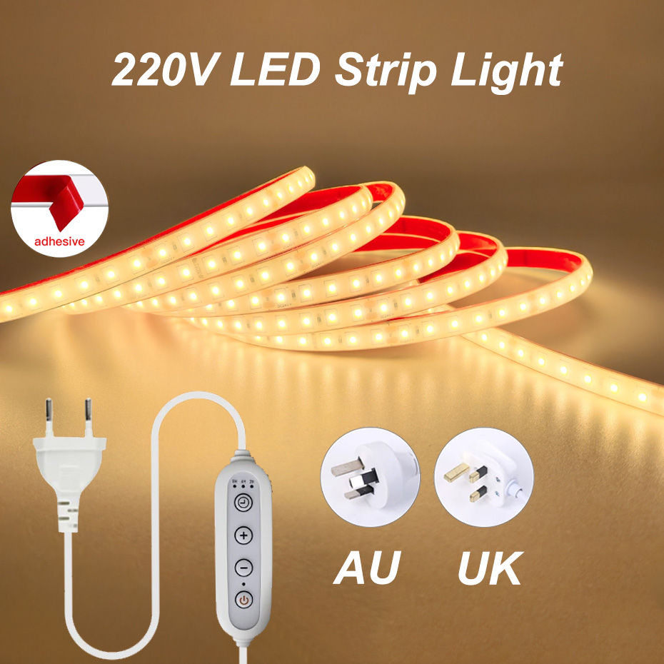 Outdoor Lighting Uk - AC 220V 粘着式LEDストリップライト IP67 防水フレキシブルテープランプ 調光可能