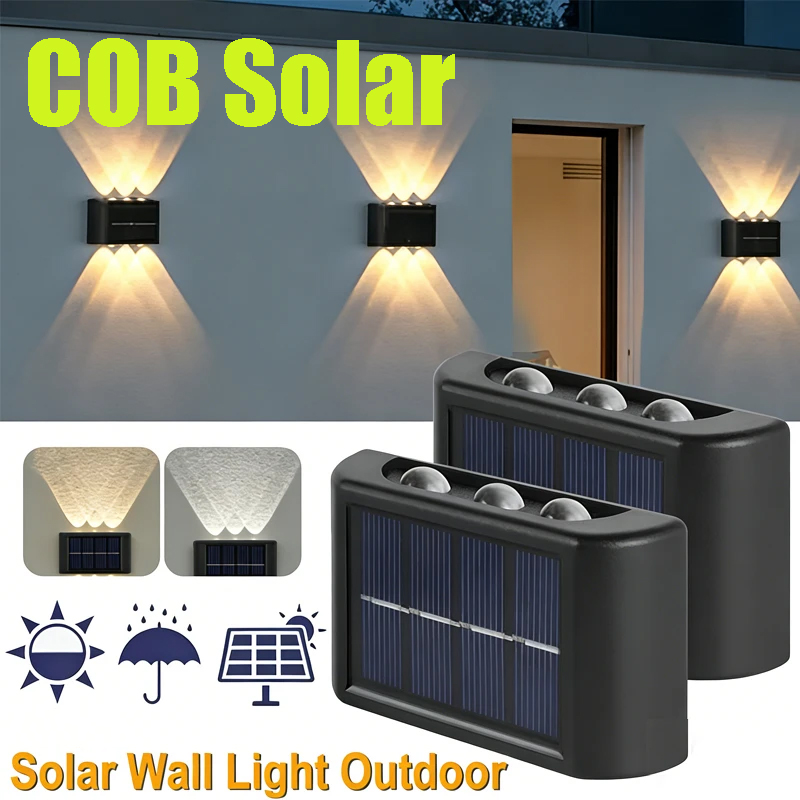 Outdoor Lighting Waterproof - COB ソーラーウォールランプ屋外防水ソーラーライト上下凸レンズ照明庭街路景観バルコニー屋外用