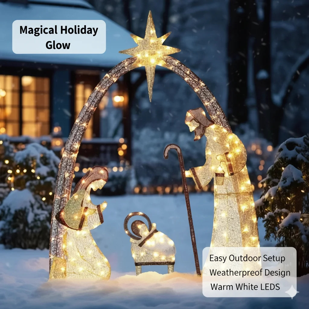 Outdoor Lighting Effects - 5.5フィートのクリスマスのキリスト降誕シーンの屋外装飾、LEDライト付き、防水ライト付きホリデーディスプレイ、庭、庭園、ポーチ、自宅用