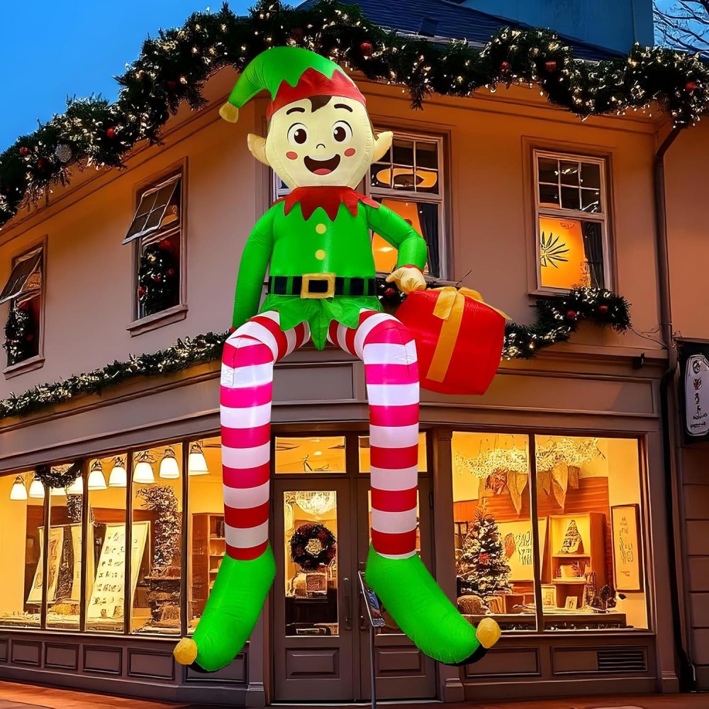 Outdoor Lighting Effects - 8FT クリスマスインフレータブル座っているエルフ装飾 LED ライト子供クリスマスインフレータブルおもちゃ屋外中庭の庭の装飾ギフト