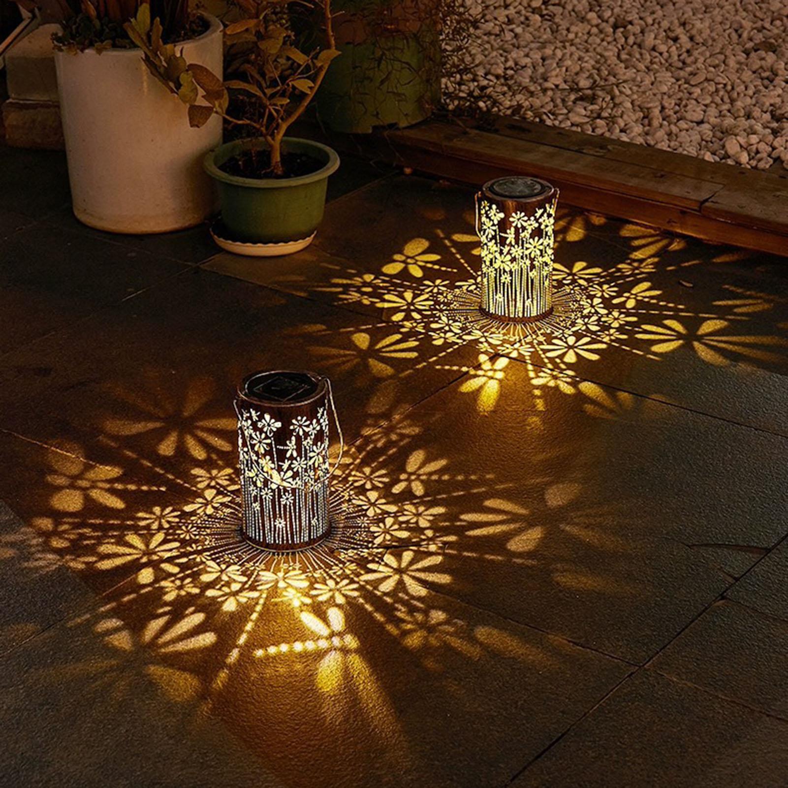 Outdoor Lighting Pathway - ソーラーランタン カラフルな金属製フラワーランプ ソーラーライト 屋外通路 庭用 外側の小道