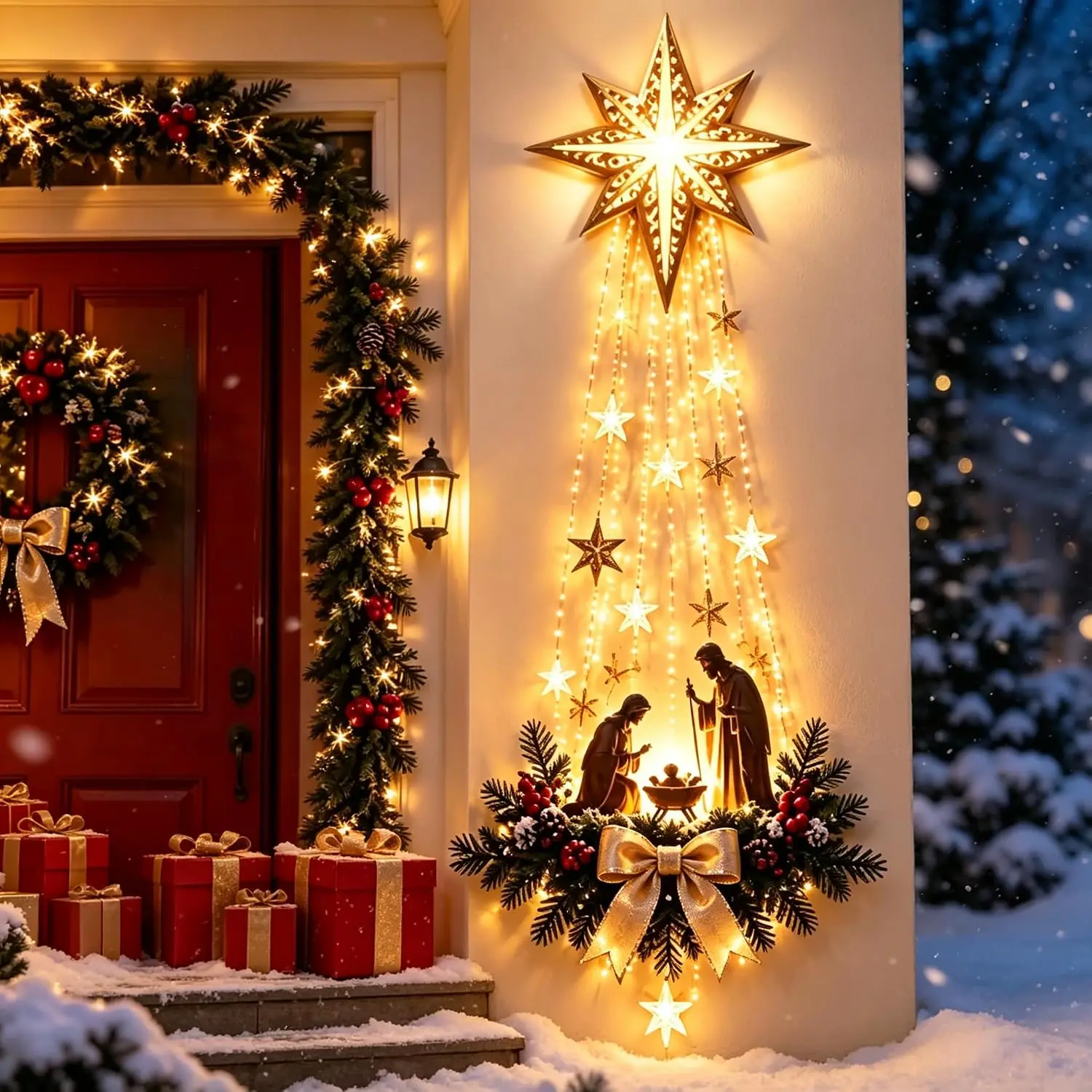 Outdoor Lighting Effects - 1～5個入り 光るクリスマスドアハンガー LEDライト付き クリスマス装飾品 ポーチ、玄関、壁、窓、屋外、プレゼントに最適