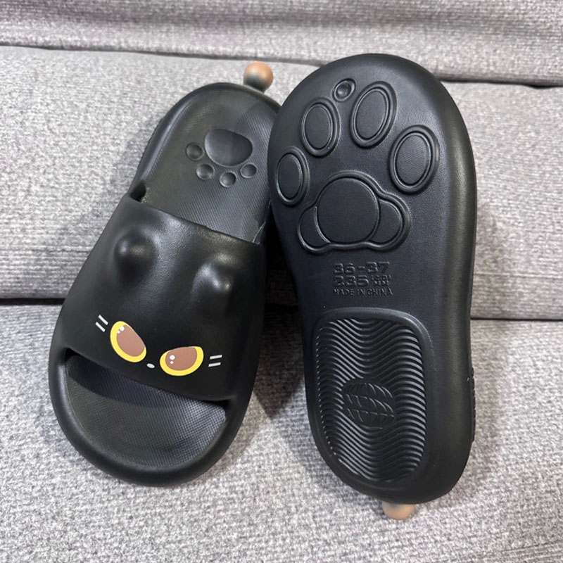 新しい可愛い3D黒猫の足型スライドサンダル レディース ソフ - Outdoor Lighting Black のレビューと価格