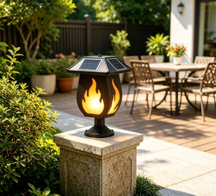 ソーラー式の柱型ライト。炎を模したデザインで、屋外での使用に - Outdoor Lighting Waterproof のレビューと価格