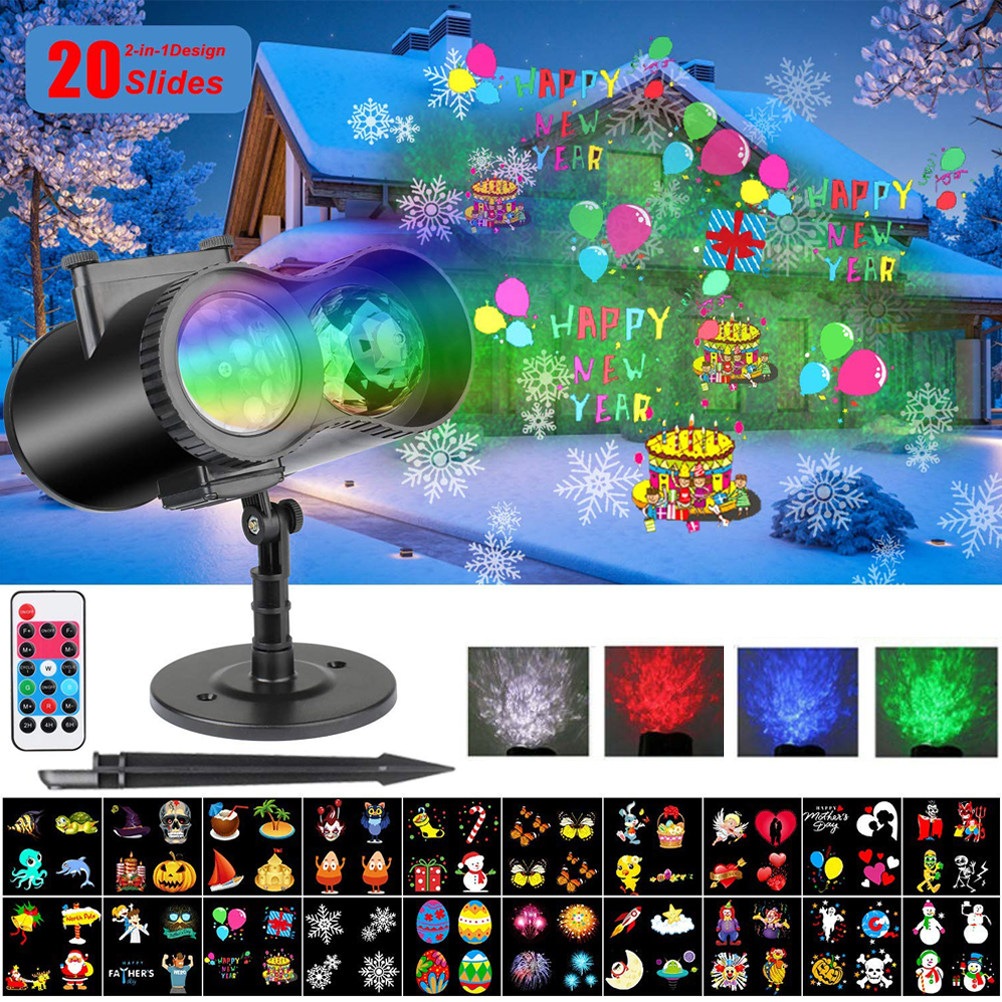 動くLEDクリスマスプロジェクターライト。20種類のカラフル - Outdoor Lighting Uk のレビューと価格